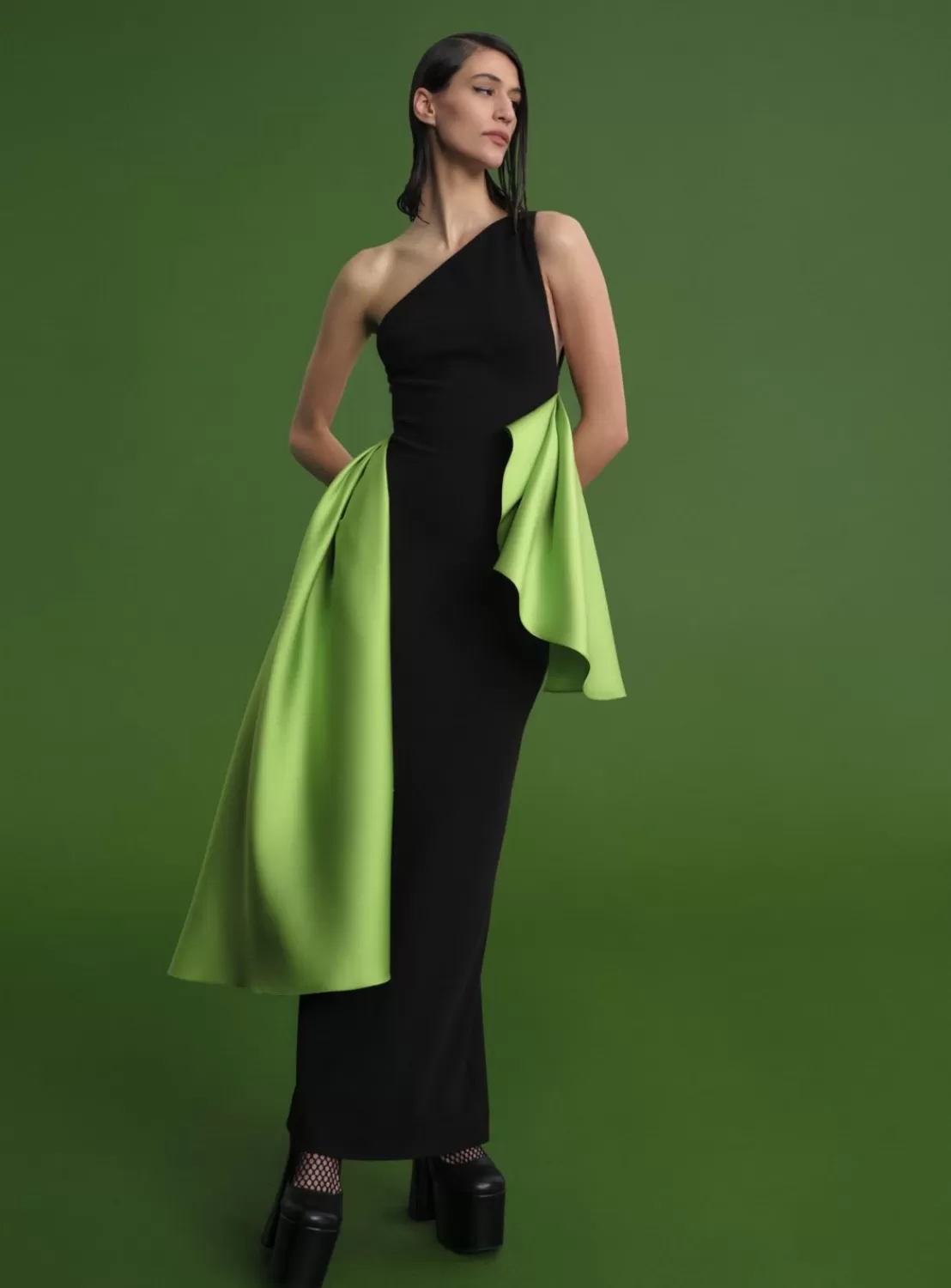 The Calla Maxi Dress In Black & Chartreuse^Solace London Hot