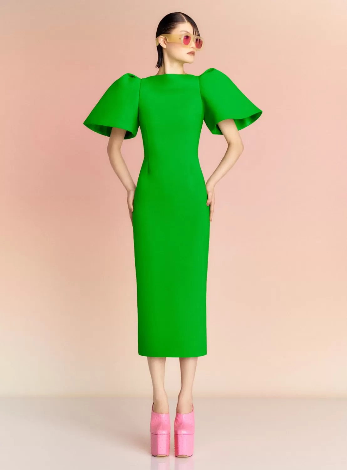 The Lora Midi Dress In Bright Green^Solace London Shop